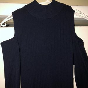 Dark Navy Blue Bodycon Long sleeve Ribbed Dress